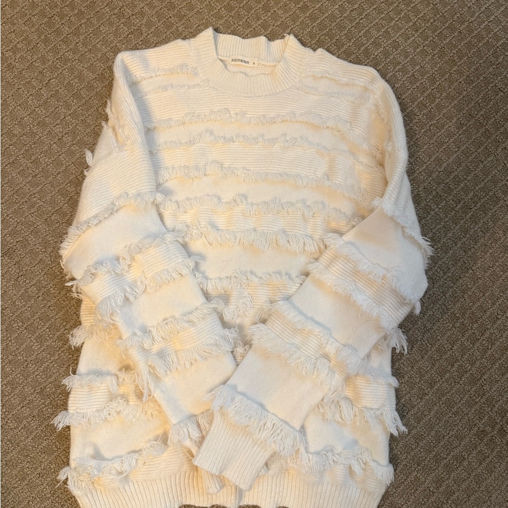 Elegant Fringed Cream Sweater